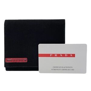 Prada black tech nylon red logo vintage trifold snap wallet